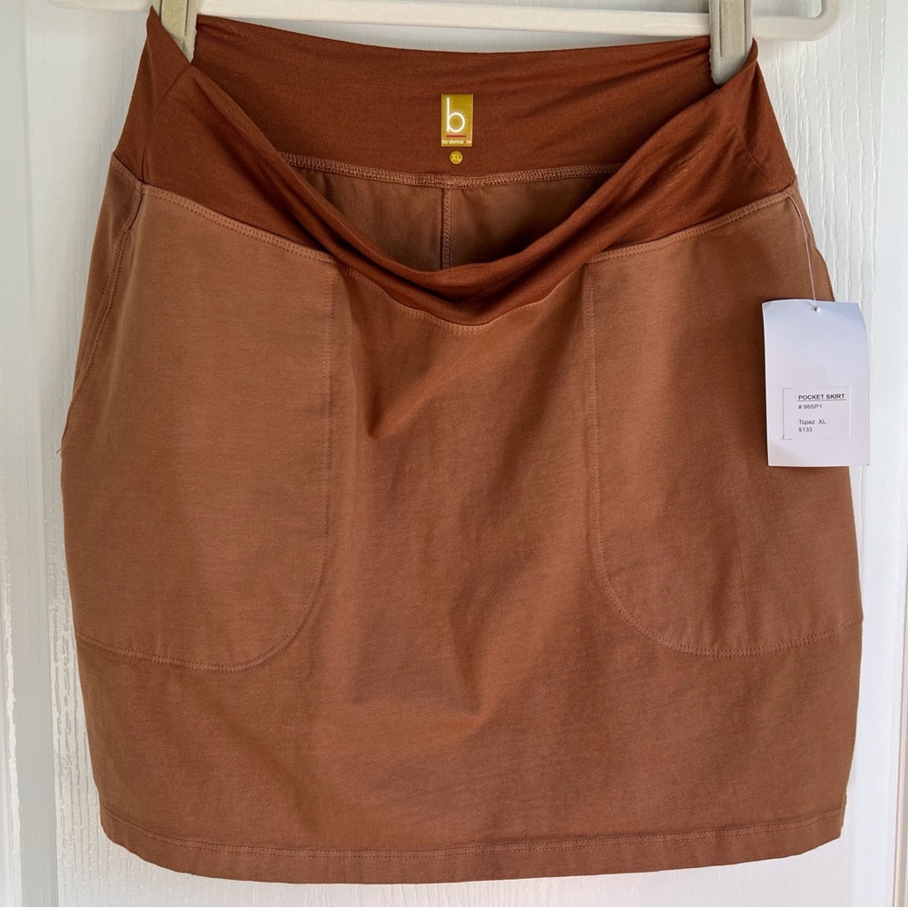 NWT b by Donna M Topaz Stretch Athleisure Brown Pocket Mini Skirt retail $133 XL